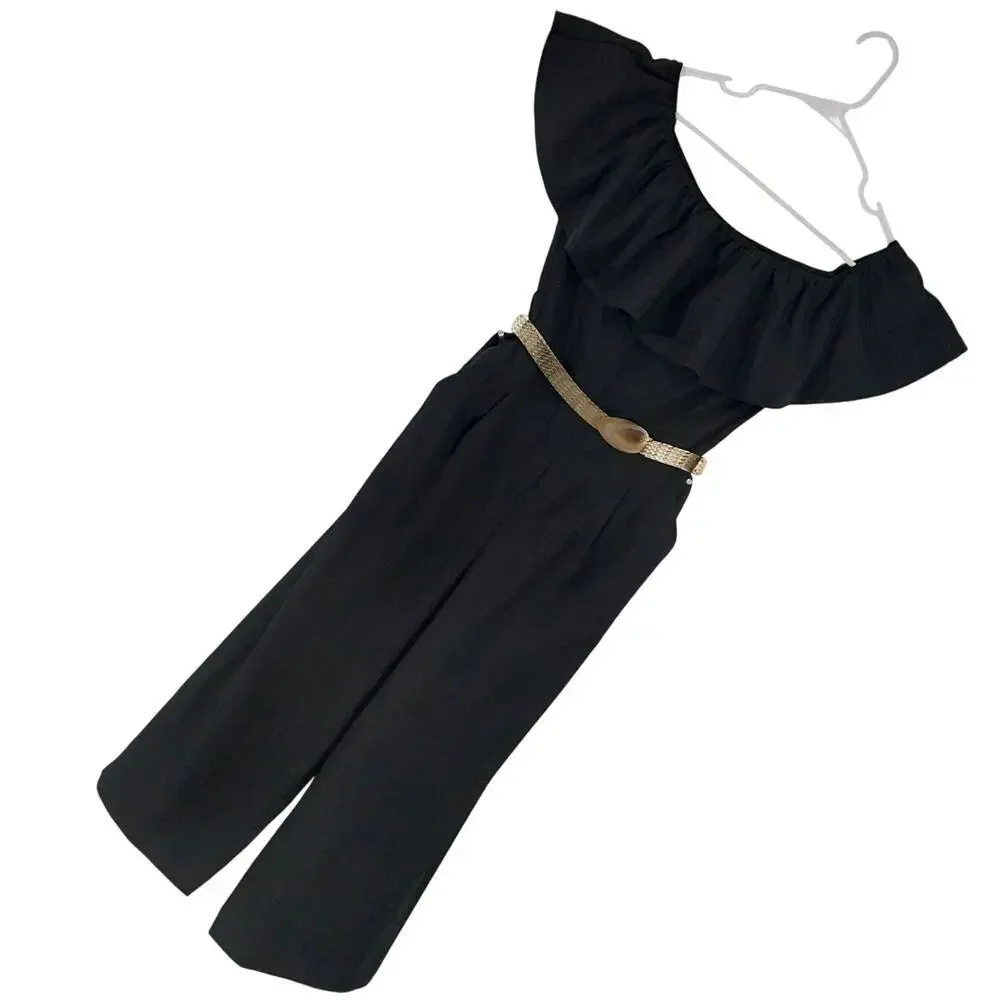 BANANA REPUBLIC! LUXE BLACK ONE PIECE RUFFLED BODICE JUMPSUIT, ONESIE! SZ 6